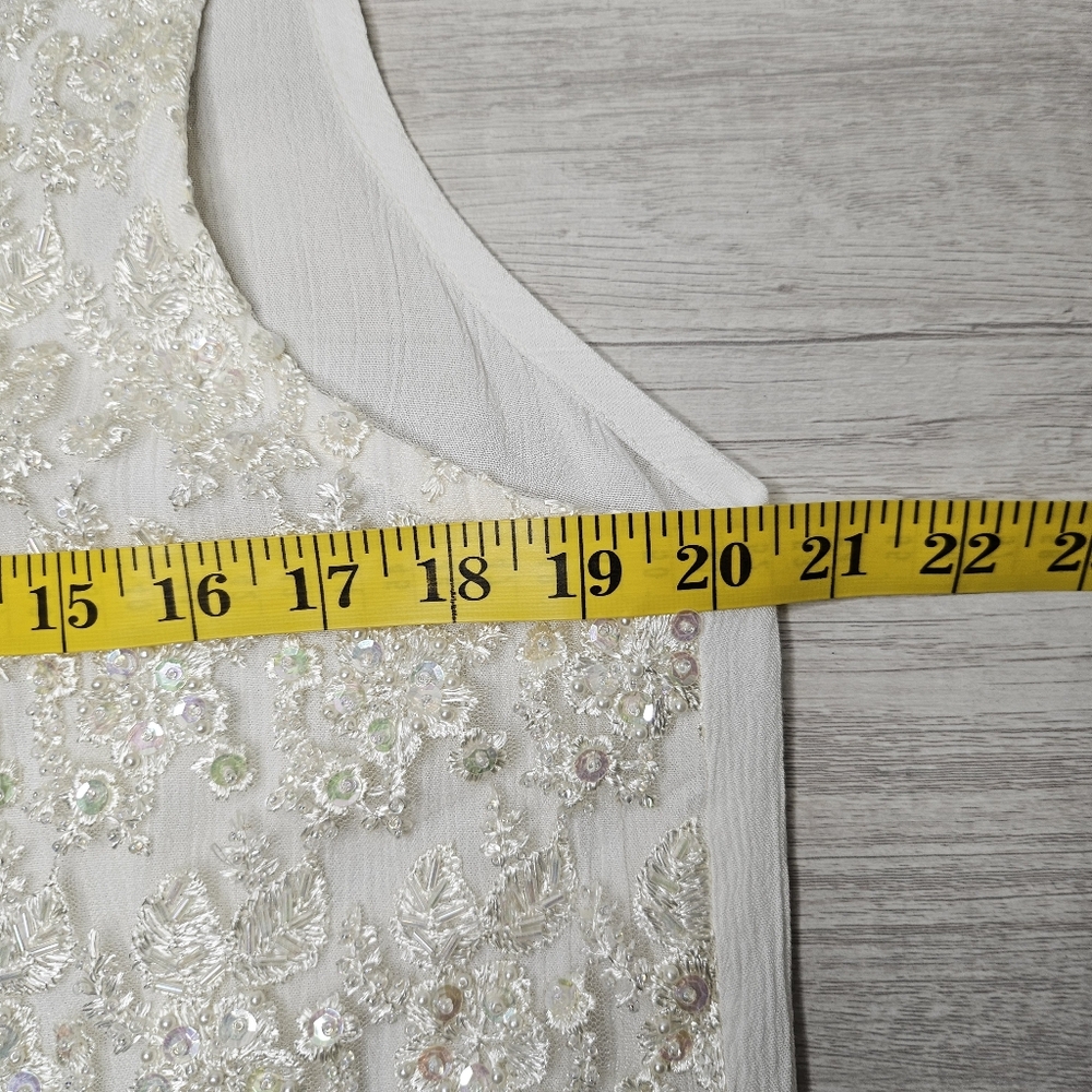 The Icing Beaded Tank Top Sleeveless Ivory Sequin Lace Overlay Medium Boho Chic - Picture 11 of 13